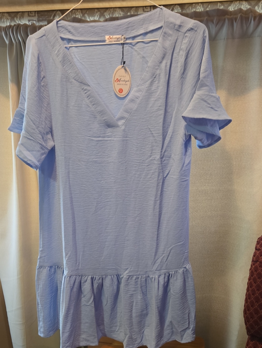 NWT Light Blue V-Neck Ruffle Hem Tunic/Dress Size M